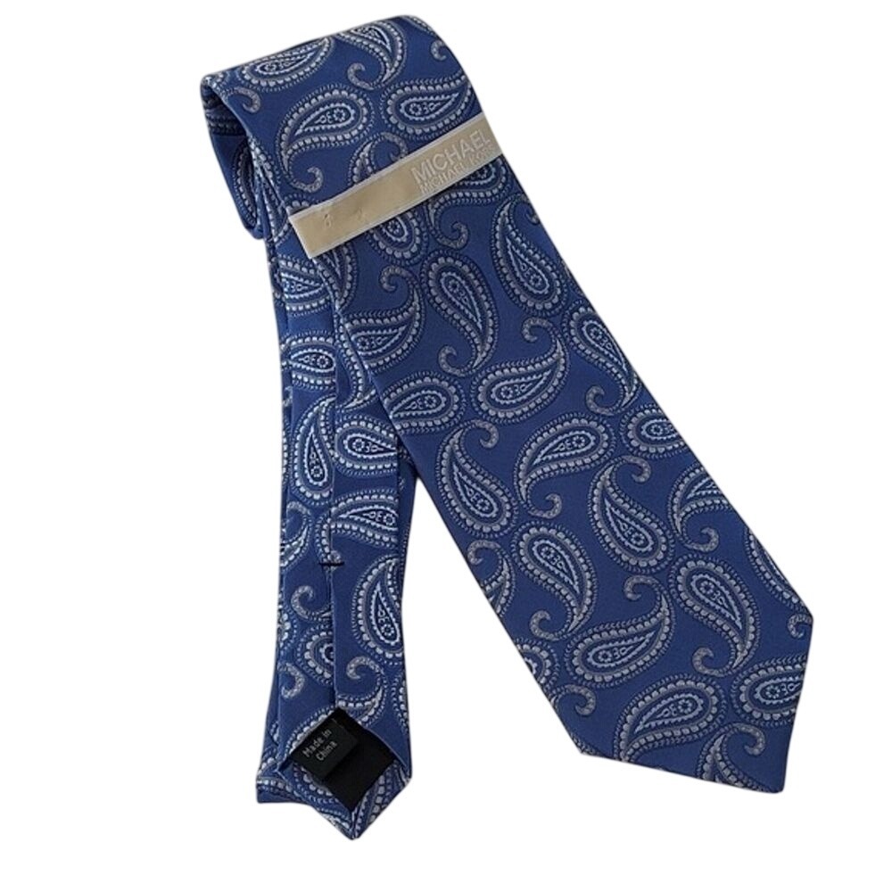 NWT Michael Kors Core Paisley Woven Silk Tie Slate Blue Silver Luxury Corporate
